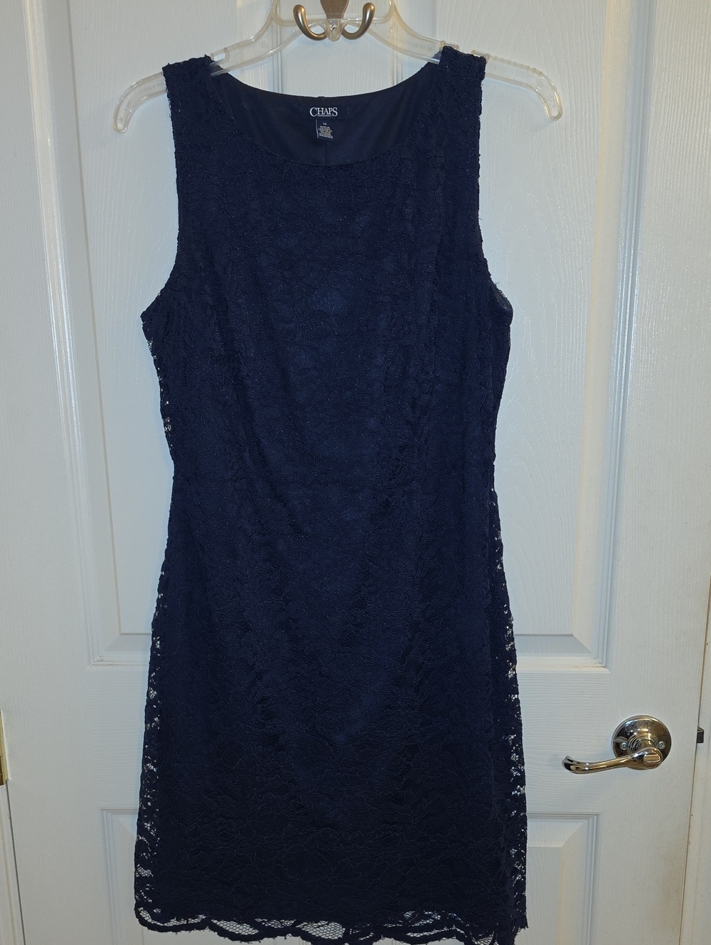 Chaps Navy Lace Sheath Dress - Sleeveless Classic Style